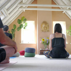 Inside the ceremony room for a meditation and yoga session