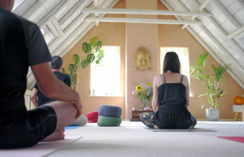Inside the ceremony room for a meditation and yoga session
