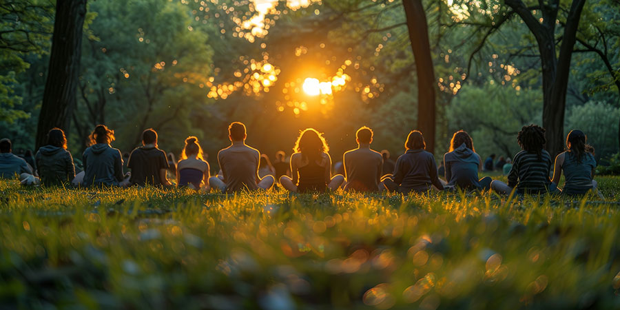 Les participants d'une retraite en pleine méditation