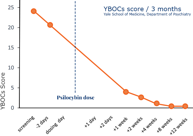 Evolution des symptômes sur 12 semaines après une thérapie par psilocybine